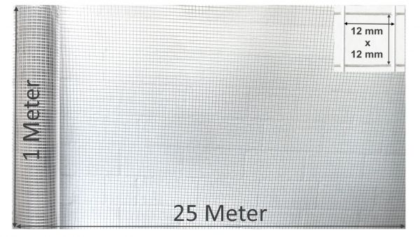 Volieren Draht 100cm x 25m lang Viereckdraht Draht Stalldraht 12mm Maschenweite Gehegedraht 4-eck Dr
