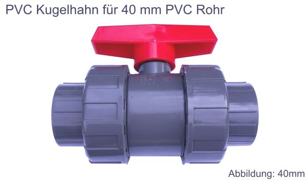 PVC Rohr Kugelhahn 40 mm 2 Wege Kunststoff Kugelventil Klebeanschluß Klebemuffe