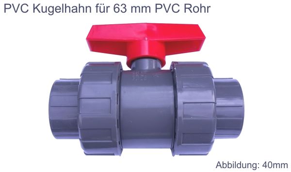 PVC Kugelhahn 63 mm Kunststoff Kugelventil Klebeanschluß Klebemuffe Pool Agrar
