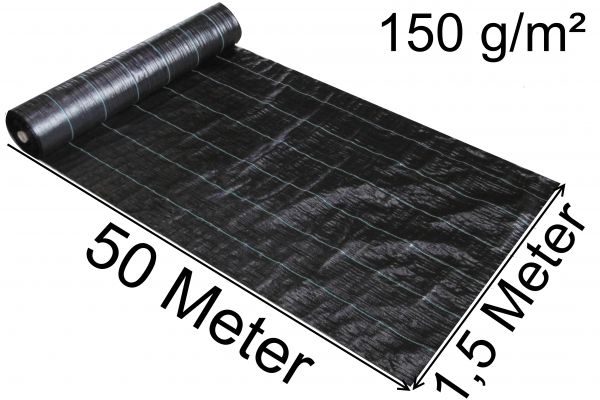 Unkrautfolie 50m x 1,5m Unkrautvlies Unkraut Schutz Gewebe 150g/m² EXCOLO Schweres Bodengewebe Bändchengewebe 