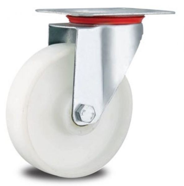 Lenkrolle 80 mm Transportrollen Polypropylen PP Felgen um Reifen weiss PP für Hygiene Lebensmittel
