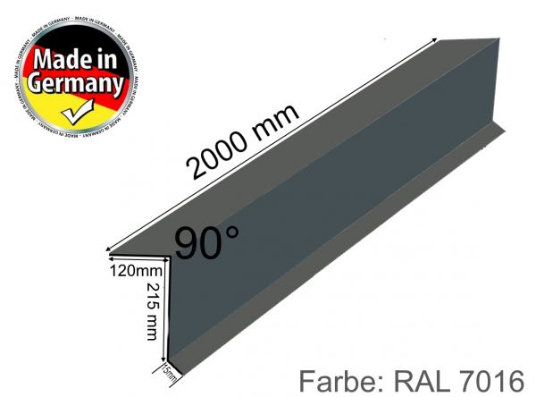 Dachblech Ortgangblech Dachprofil Kantblech 2m 200cm Alu Grau 7016 / 120 x 215mm