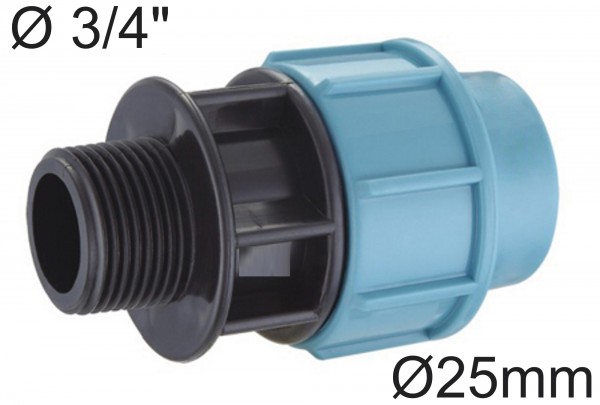 Kupplung 25 mm auf 3/4" AG Außengewinde für PE Rohr