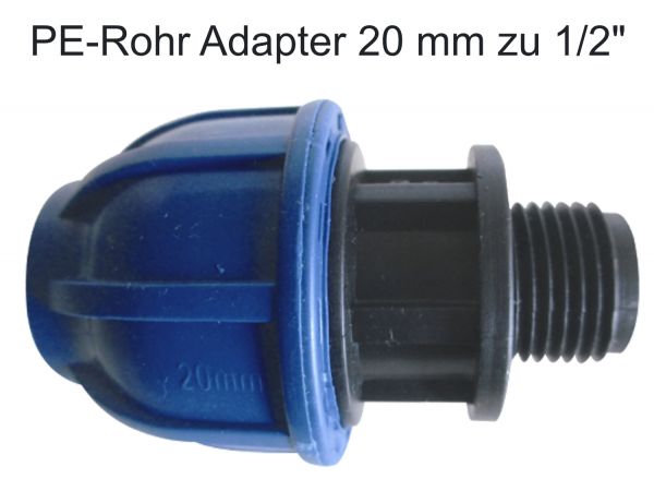 PE Rohr Kupplung Ø 20 mm auf 1/2" Zoll Adapter Übergang Anschluß Außengewinde AG