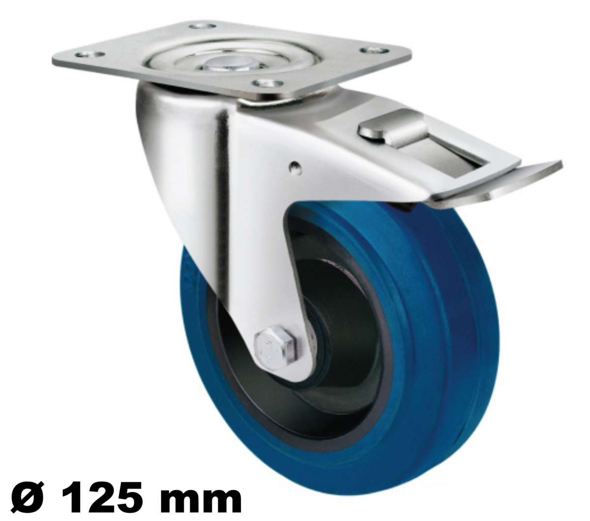 2 Lenkrollen 125mm Mit Bremse - Blaue Elastik Reifen Für Transportgeräte