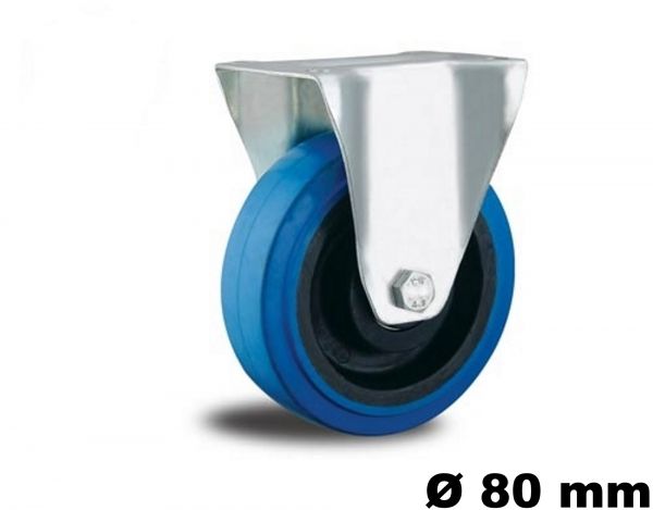 Transportrolle mit blauen Elastik Reifen 80 mm als Bockrolle Rolle mit Kugellager Blue wheel