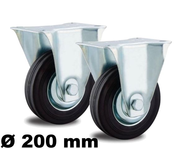 2 Bockrollen 200mm Stahl-Felge Kugellager Vollgummi für Außen u. Innen 200 KG