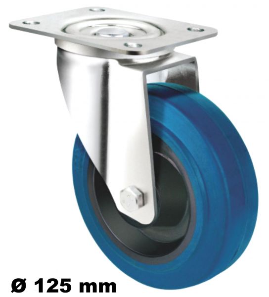 Blue Wheels 125 mm Anschraubplatte  Lenkrolle mit Bremse Rolle Rad 