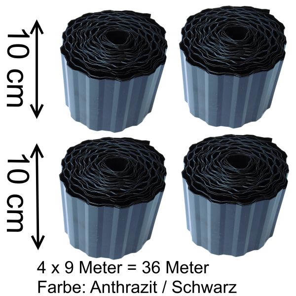 4 Rollen je 9 m Rasenkante 10cm h. 0,36€/m Gartenpalisade Beetumrandung Palisaden in schwarz
