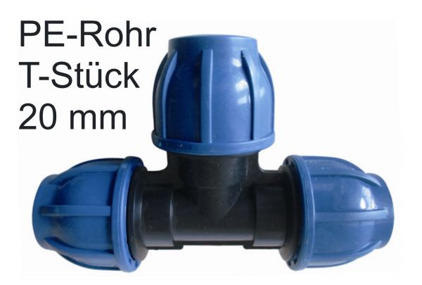 PE Rohr T-Stück für 20mm Rohr Klemmverbinder Fitting Verschraubung