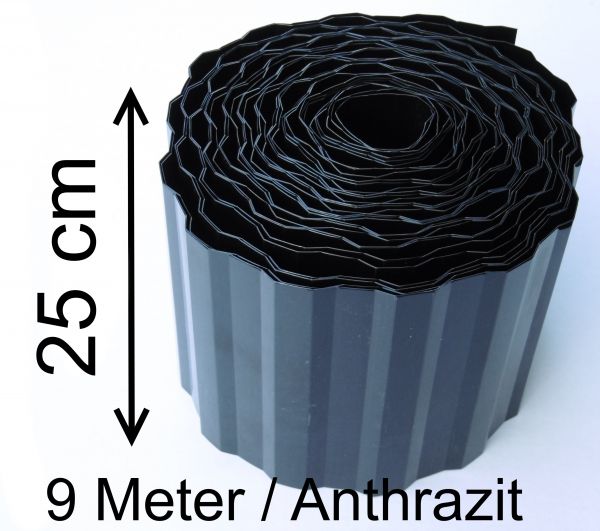 1 Rolle Rasenkante Beetrand Beeteinfassung 0,99€/m Rasengrenze Schwarz Anthrazit 9 x 25