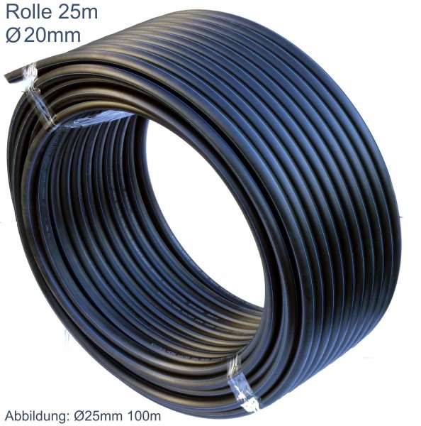 PE HD Rohr Ø20mm 25m Wasserleitung Kunststoffrohr Bewässerung PE-Rohre